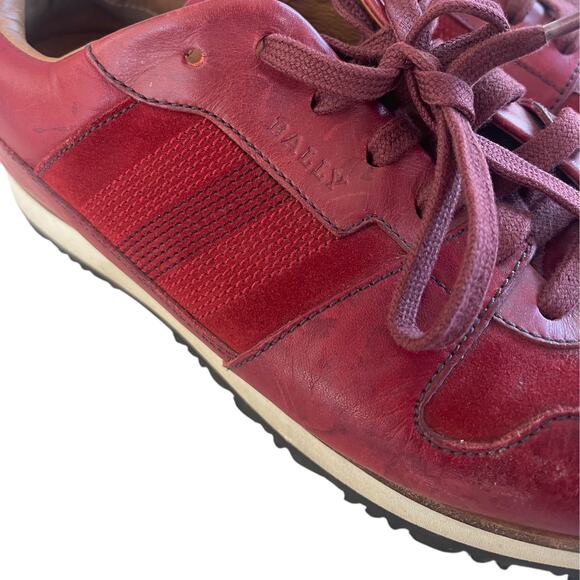 Bally Switzerland Okey Burgundy Suede and Leather Sneakers Size 7.5